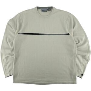 Vintage y2k Mens Cream Black Striped Quiksilver Skater Crewneck Sweater sz Large